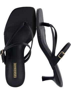 Women's Black Sandals Comfortable Buckle Strappy Madrid Kitten Heel Square Toe